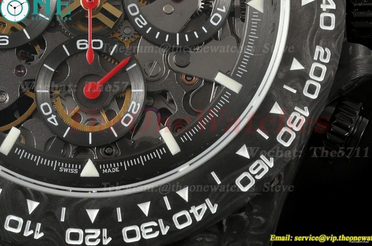 Diw N6F Carbon Daytona DD4801 NY Skeleton Dial 40mm Red 0202